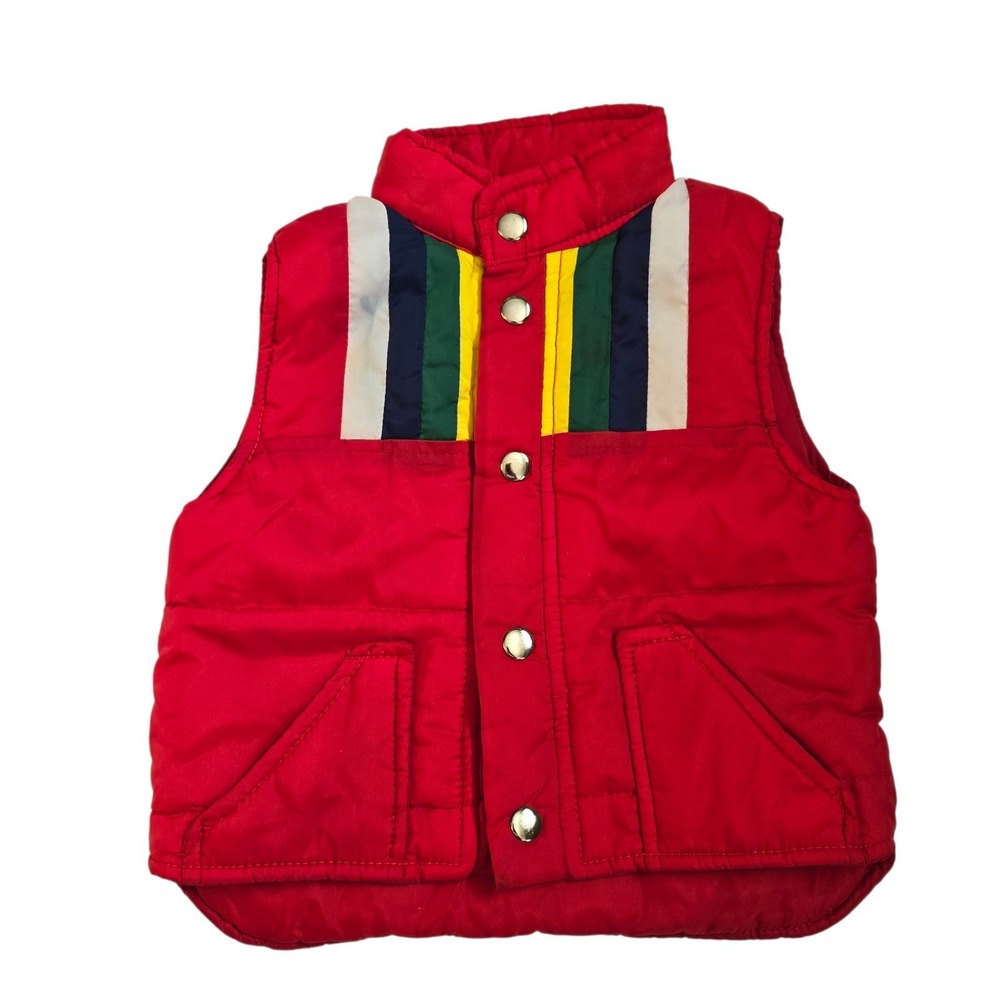 VTG 80s‎ French Toast Toddler Rainbow Puffer Vest 4T Red Snap Front Color Block